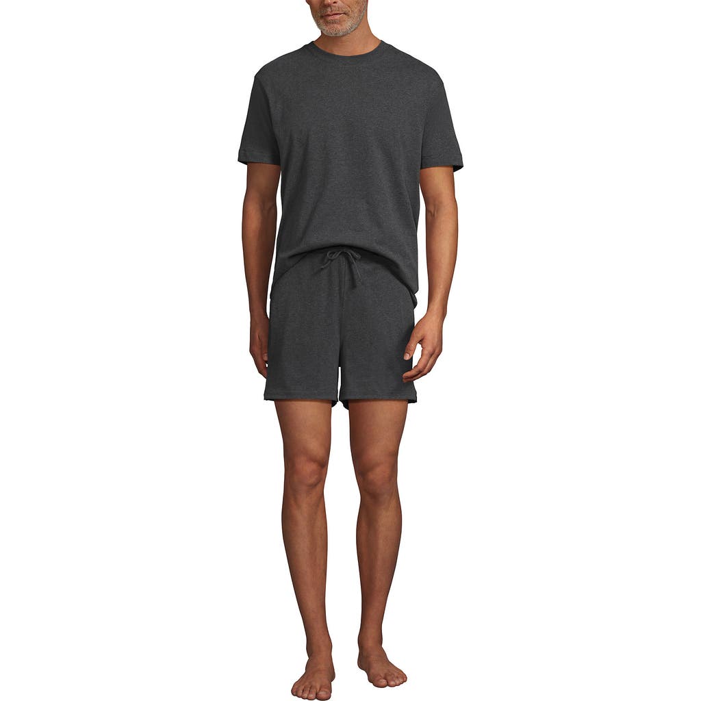 Lands' End Short Sleeve Knit Jersey Short Sleep Set In Black