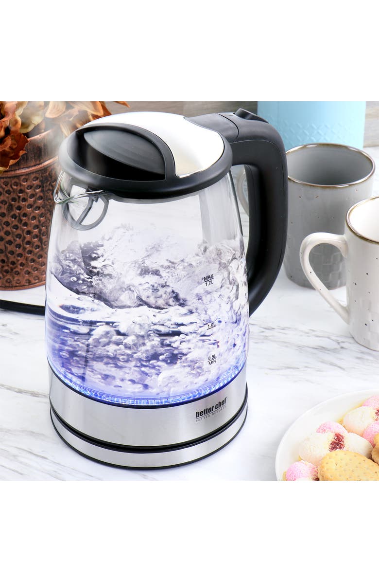 Better Chef 1.7 Liter 360 Degree Glass Cordless Electric Kettle, Alternate, color, Silver