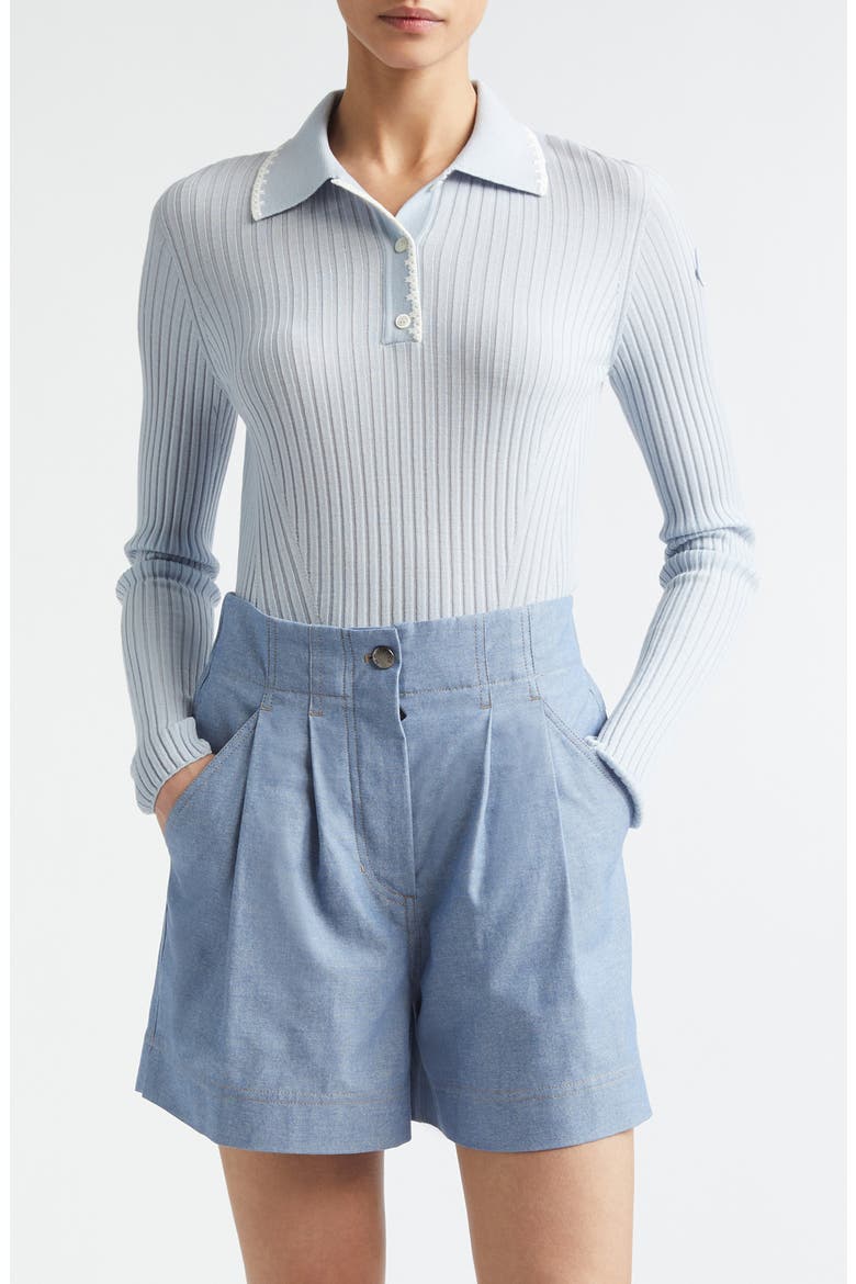 Long Sleeve Virgin Wool Polo, Main, color, LIGHT BLUE