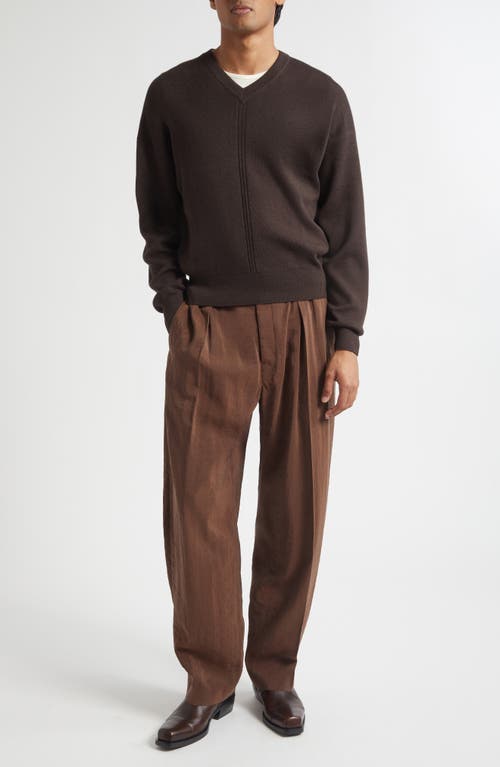Lemaire Merino Wool Blend V-neck Sweater In Brown