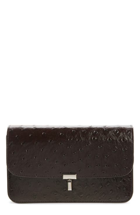 T-Lock Ostrich Embossed Leather Crossbody Bag