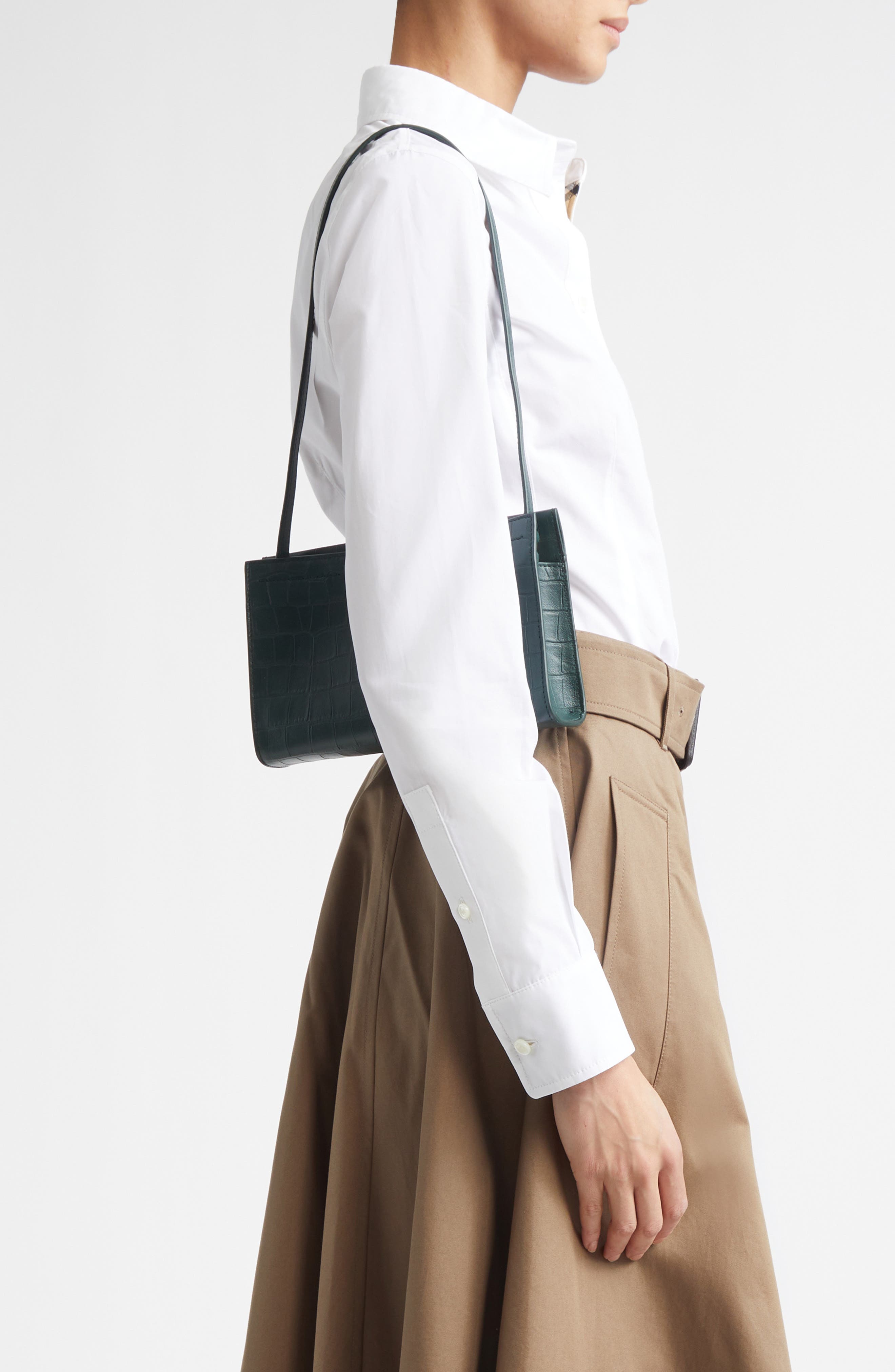 Burberry Cotswolds Croc Embossed Leather Pouch, Alternate, color, Ivy