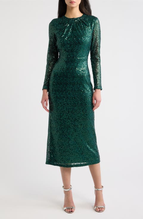 Sequin Twist Neckline Midi Dress