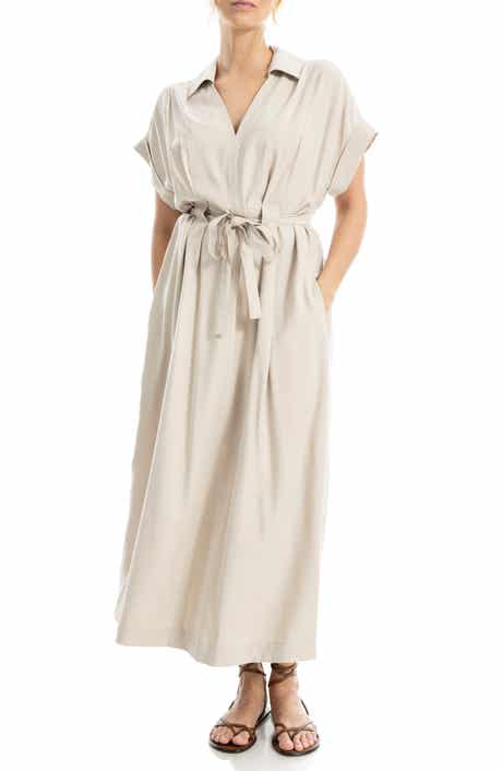 MAX STUDIO Rolled Sleeve Midi Shirtdress