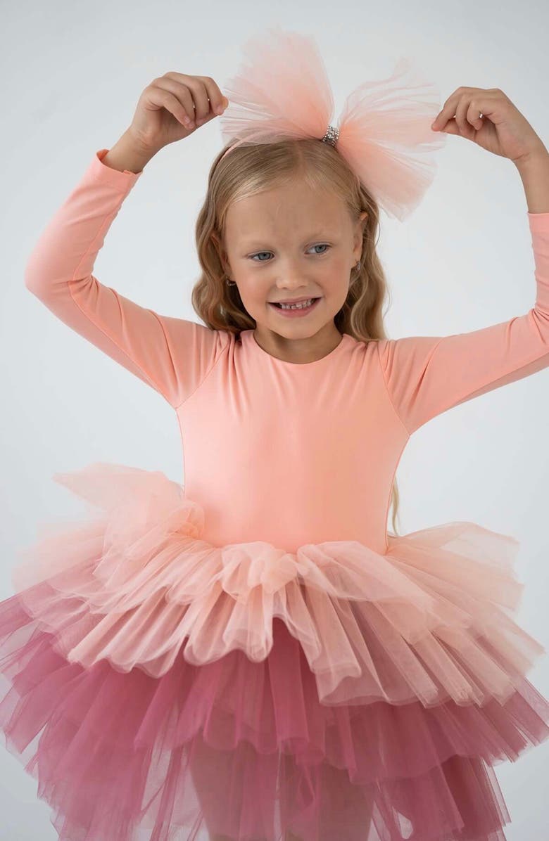 Mini Celebrities Dusty Long Sleeve Fluffy Tutu Dress, Alternate, color, Salmon Dusty