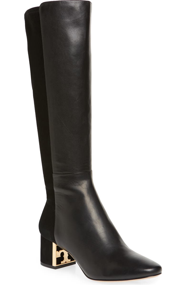 Tory Burch Gigi Logo Heel Tall Boot, Main, color,