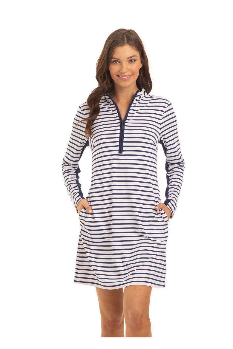 1/4 Zip Sport Dress, Main, color, Navy Stripe