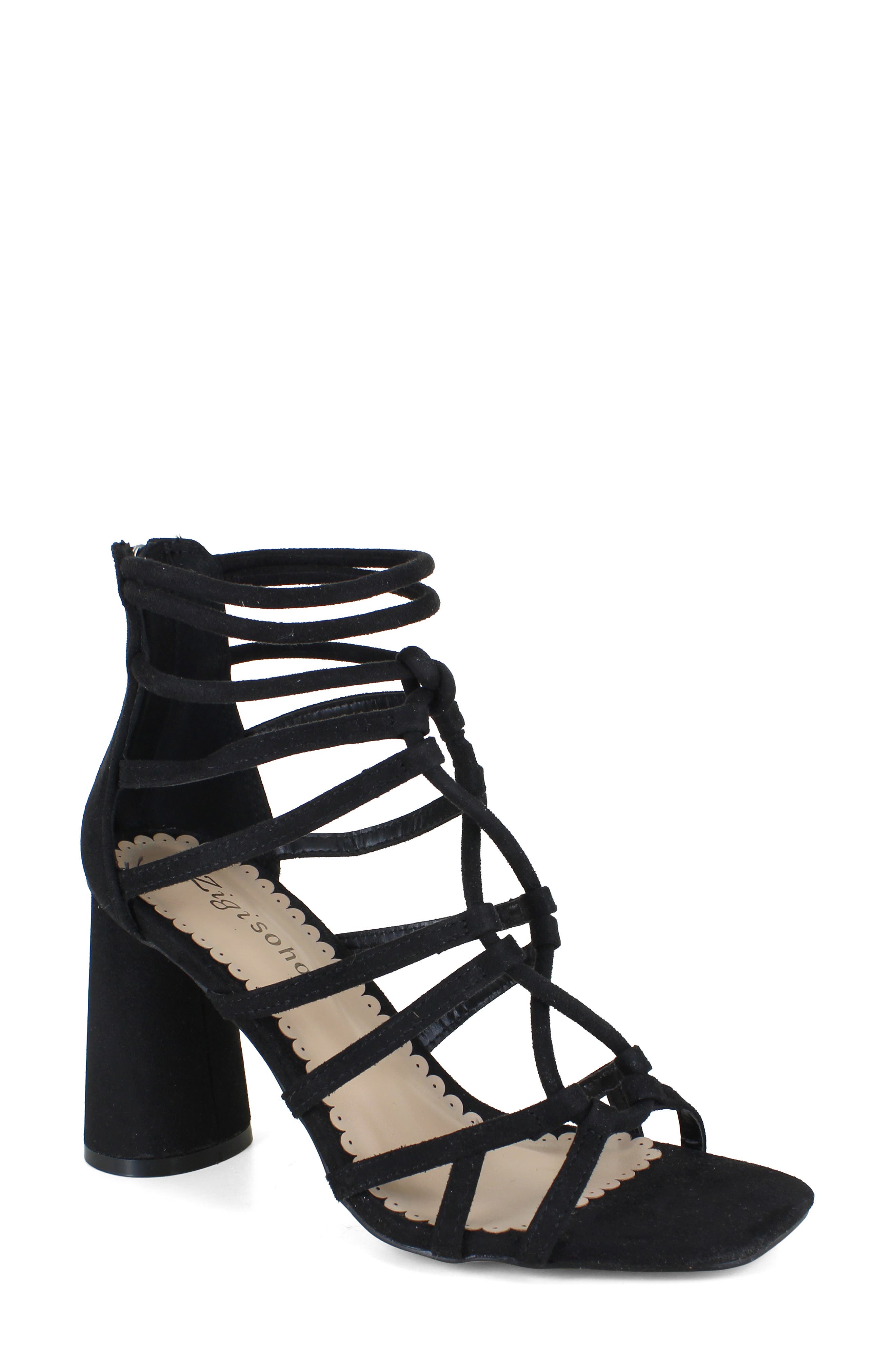 ZIGISOHO Cage Sandal, Main, color, Black Suede