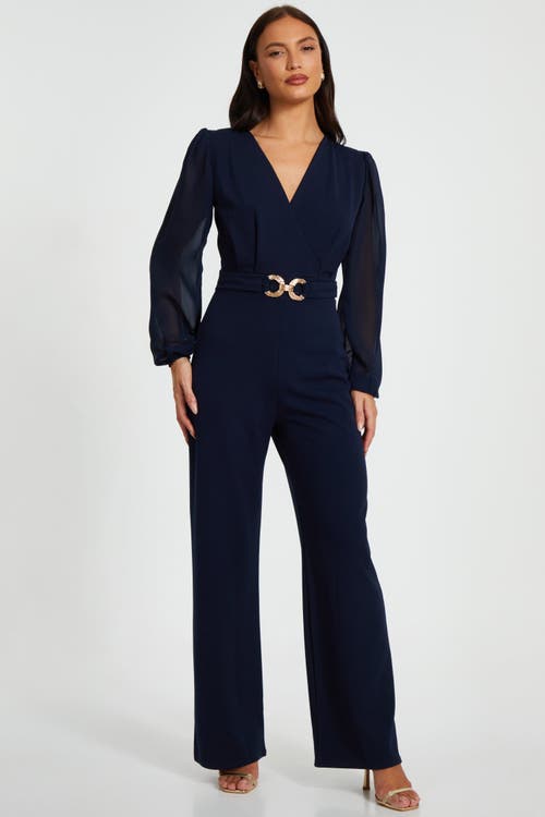 Quiz Chiffon Buckle Palazzo Jumpsuit In Navy