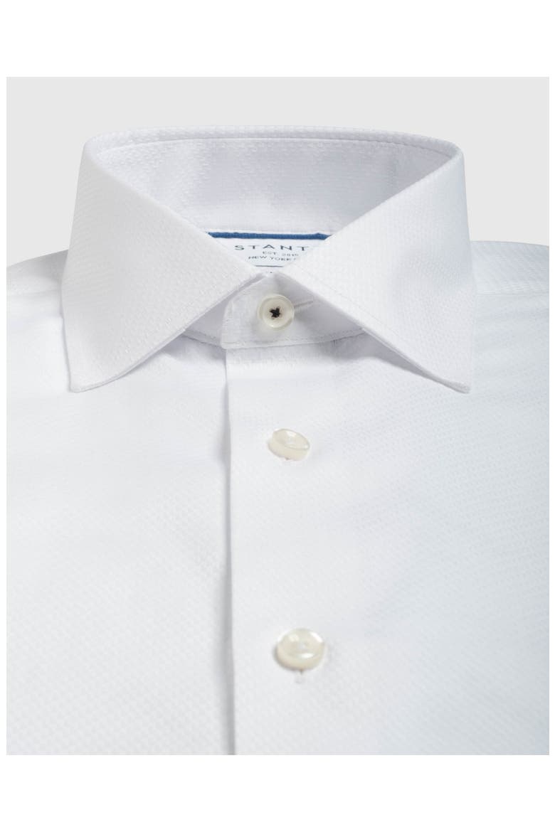 Contemporary Fit White Cotton Dobby Tuxedo Shirt, Alternate, color, WHITE
