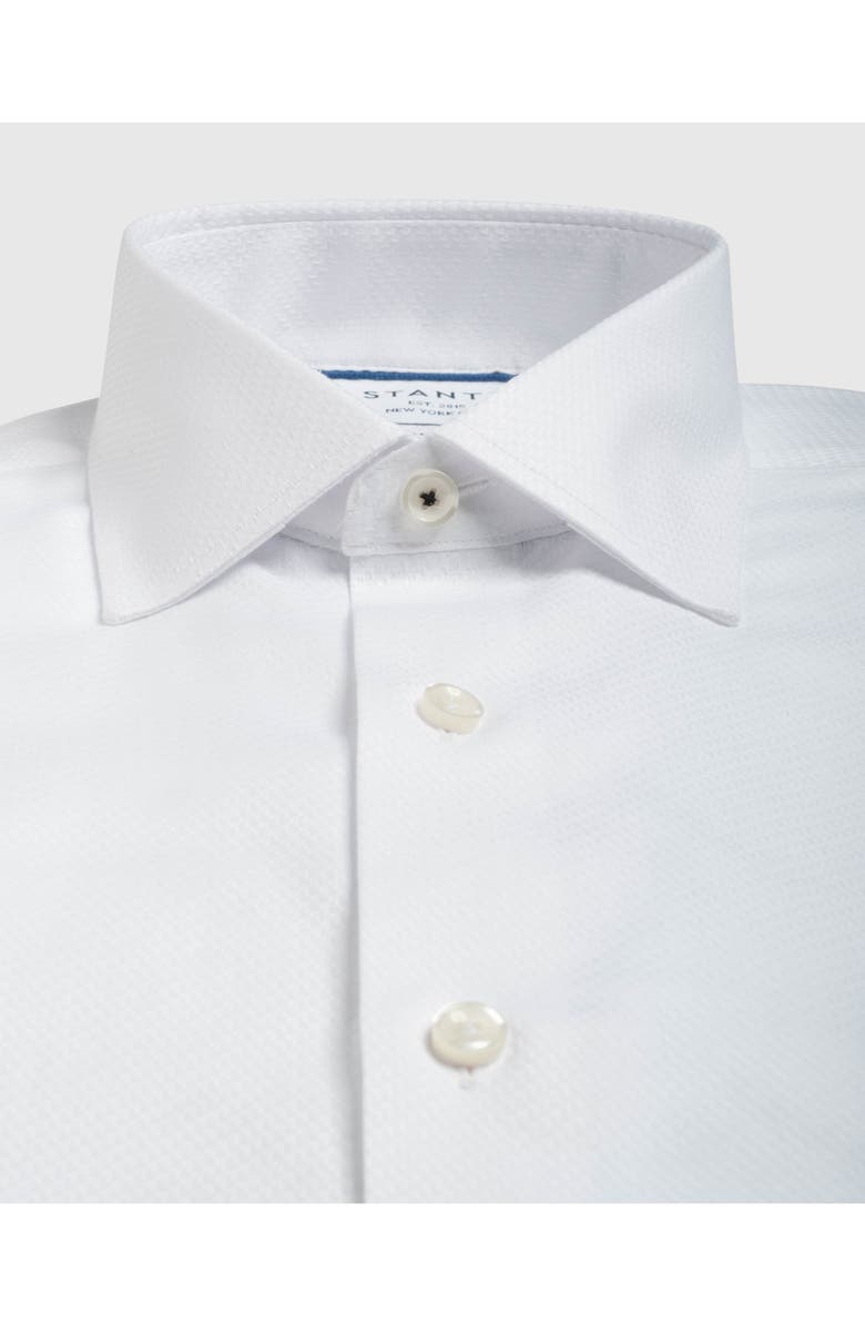 Stantt Contemporary Fit White Cotton Dobby Tuxedo Shirt, Alternate, color, White