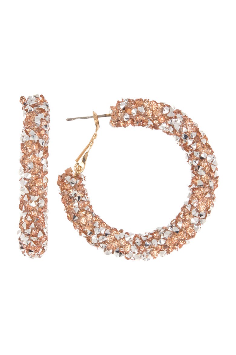 Gold-Tone 30MM Crystal Hoop Earring, Main, color, ROSE- GOLD