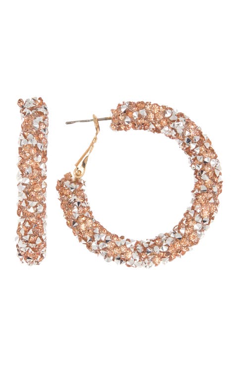 Gold-Tone 30MM Crystal Hoop Earring