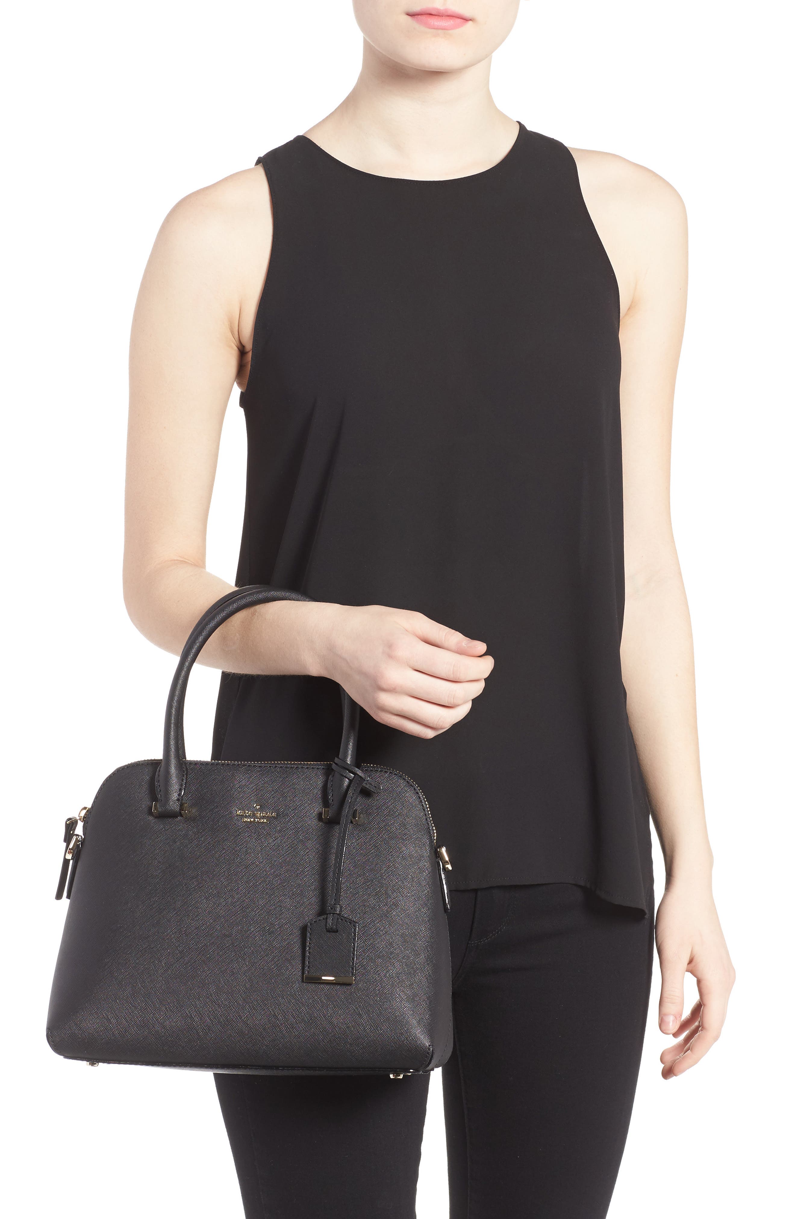 cameron street maise leather satchel, Alternate, color, BLACK
