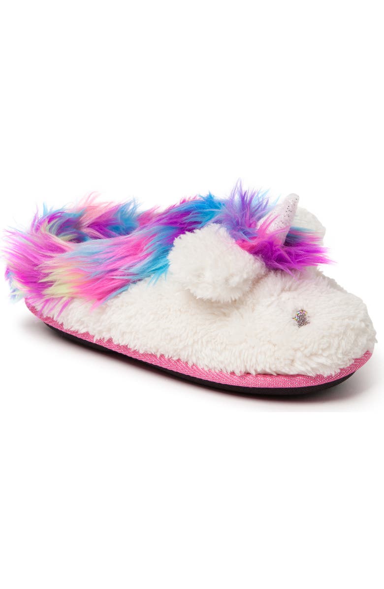 DEARFOAMS Kids' Peyton Novelty Unicorn Fuzzy Slipper, Main, color, Paradise Pink