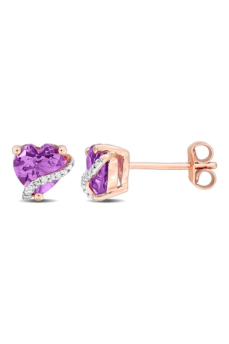 Heart Amethyst & Diamond Stud Earrings - 0.018ct., Main, color, PURPLE