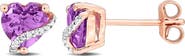 DELMAR Heart Amethyst & Diamond Stud Earrings - 0.018ct.