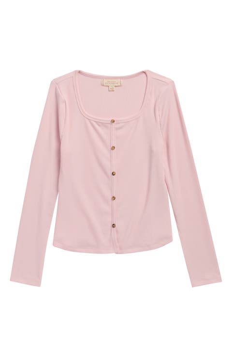 Kids' Long Sleeve Rib Knit Button-Up Top