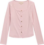 Walking on Sunshine Kids' Long Sleeve Rib Knit Button-Up Top