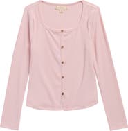 Walking on Sunshine Kids' Long Sleeve Rib Knit Button-Up Top