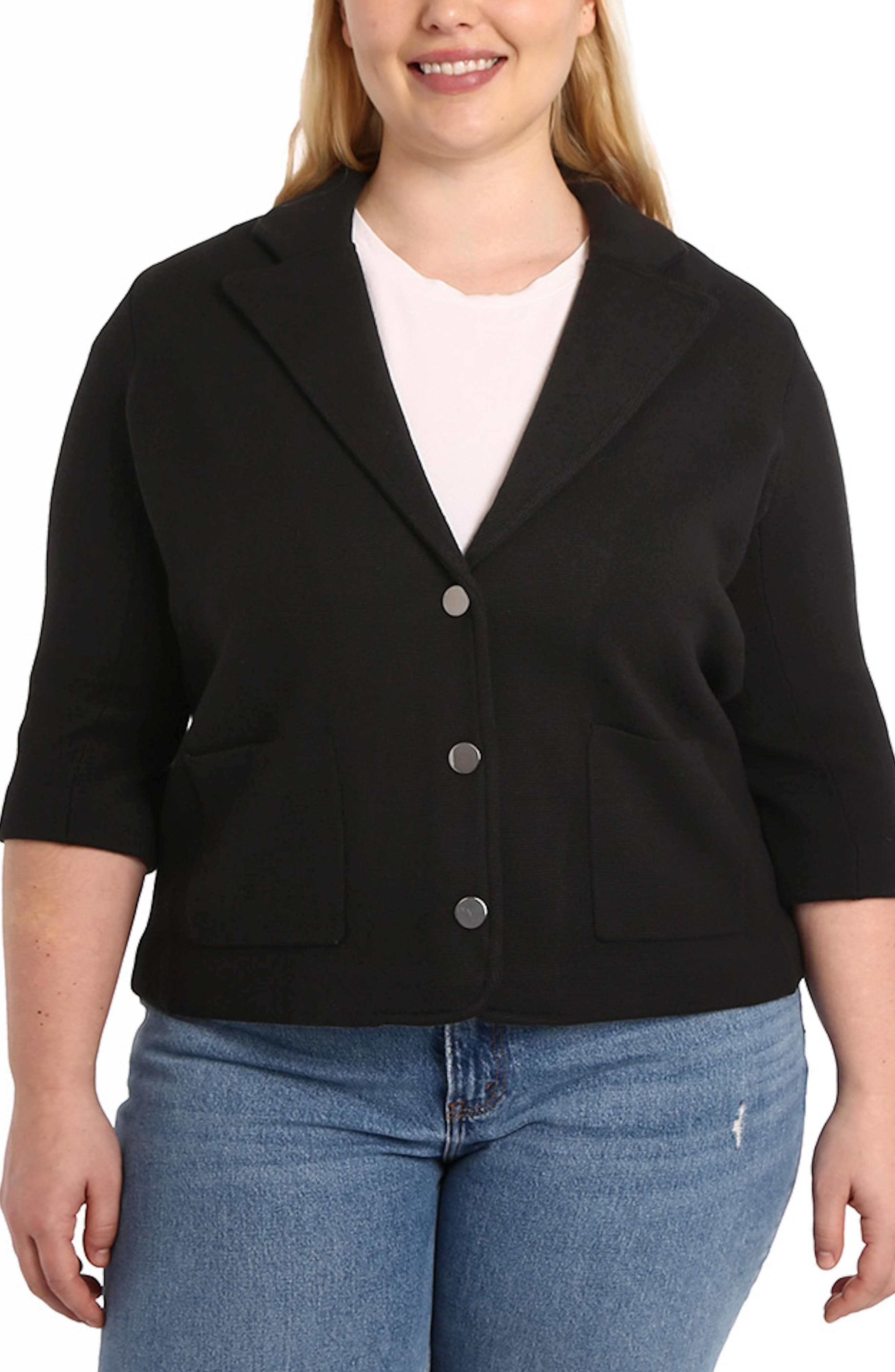 Three-Quarter Sleeve Cotton Blend Knit Blazer