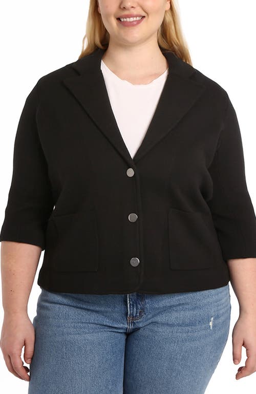 MINNIE ROSE Three-Quarter Sleeve Cotton Blend Knit Blazer in Black 