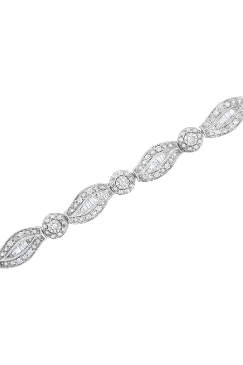 Silver 1 cttw Diamond Double Leaf and Bezel Link Bracelet, Alternate, color, White