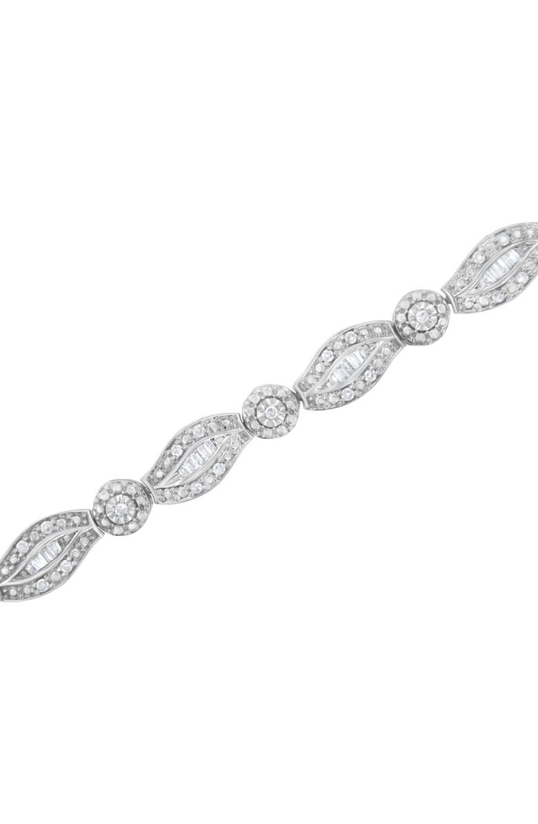 Haus of Brilliance Silver 1 cttw Diamond Double Leaf and Bezel Link Bracelet, Alternate, color, White