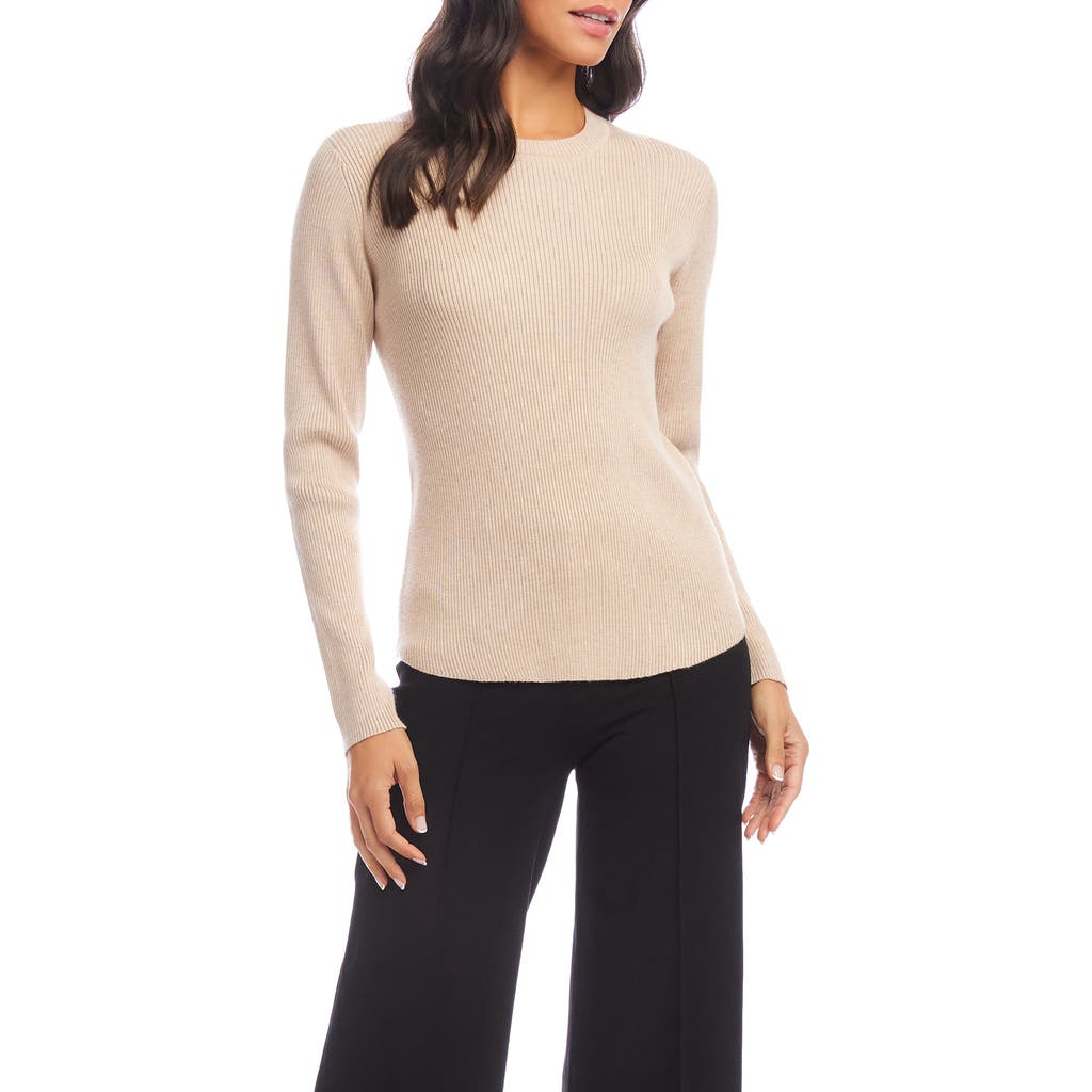 Shop Karen Kane Wide Rib Crewneck Sweater In Almond
