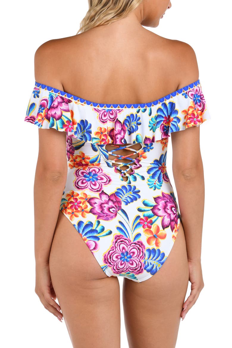 Paradiso Ruffle Off the Shoulder One-Piece Swimsuit, Alternate, color, MULTI