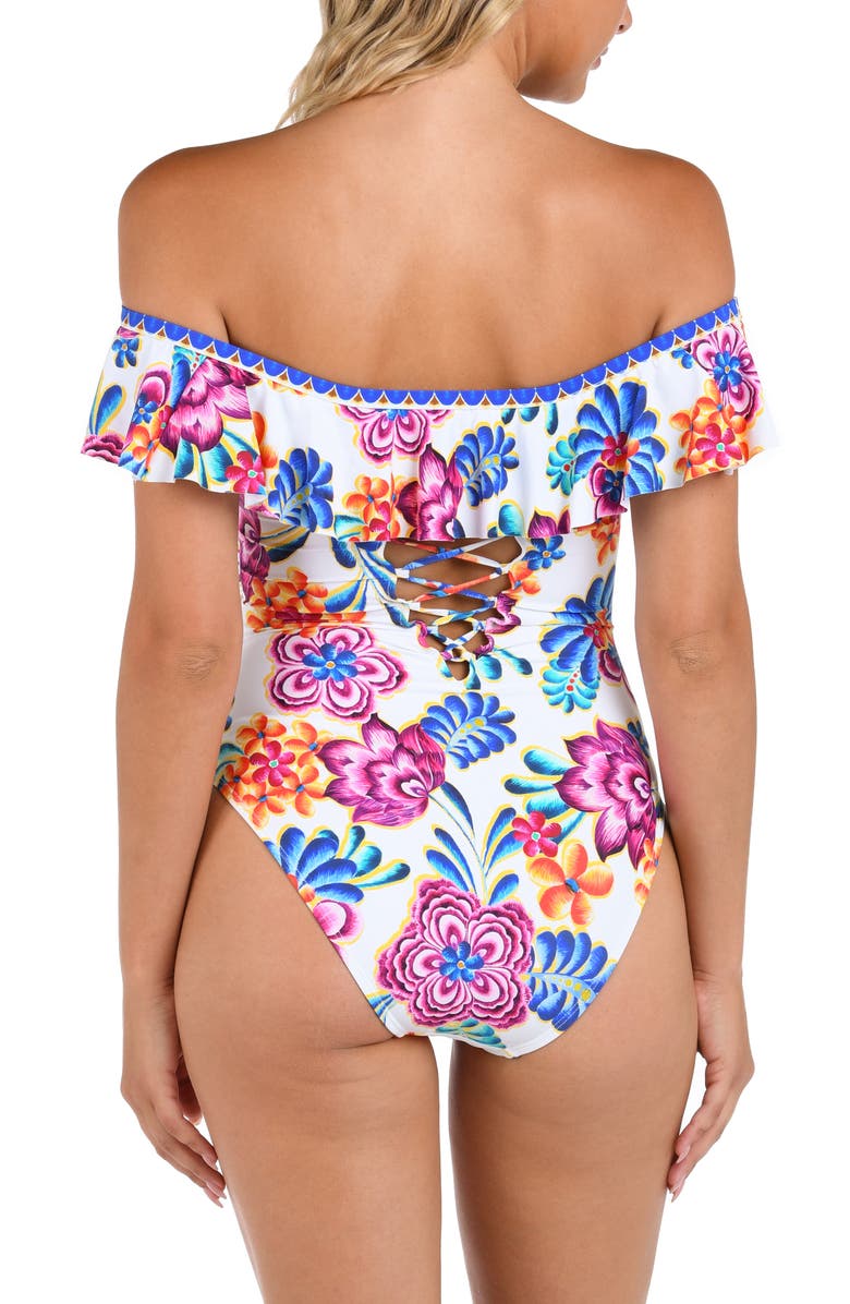 La Blanca Paradiso Ruffle Off the Shoulder One-Piece Swimsuit, Alternate, color, Multi