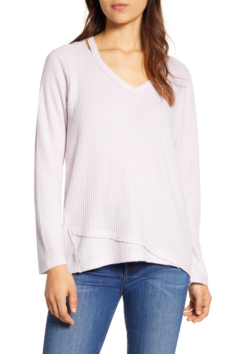 Shoulder Slit Thermal Knit Top (Nordstrom Exclusive), Main, color, SHEER LILAC