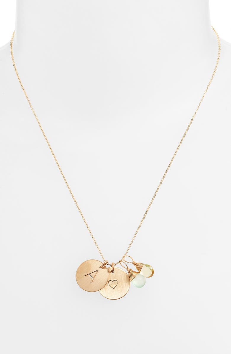 Nashelle Aqua Chalcedony, Lemon Quartz, Initial & Heart 14k-Gold Fill Disc Necklace, Alternate, color,