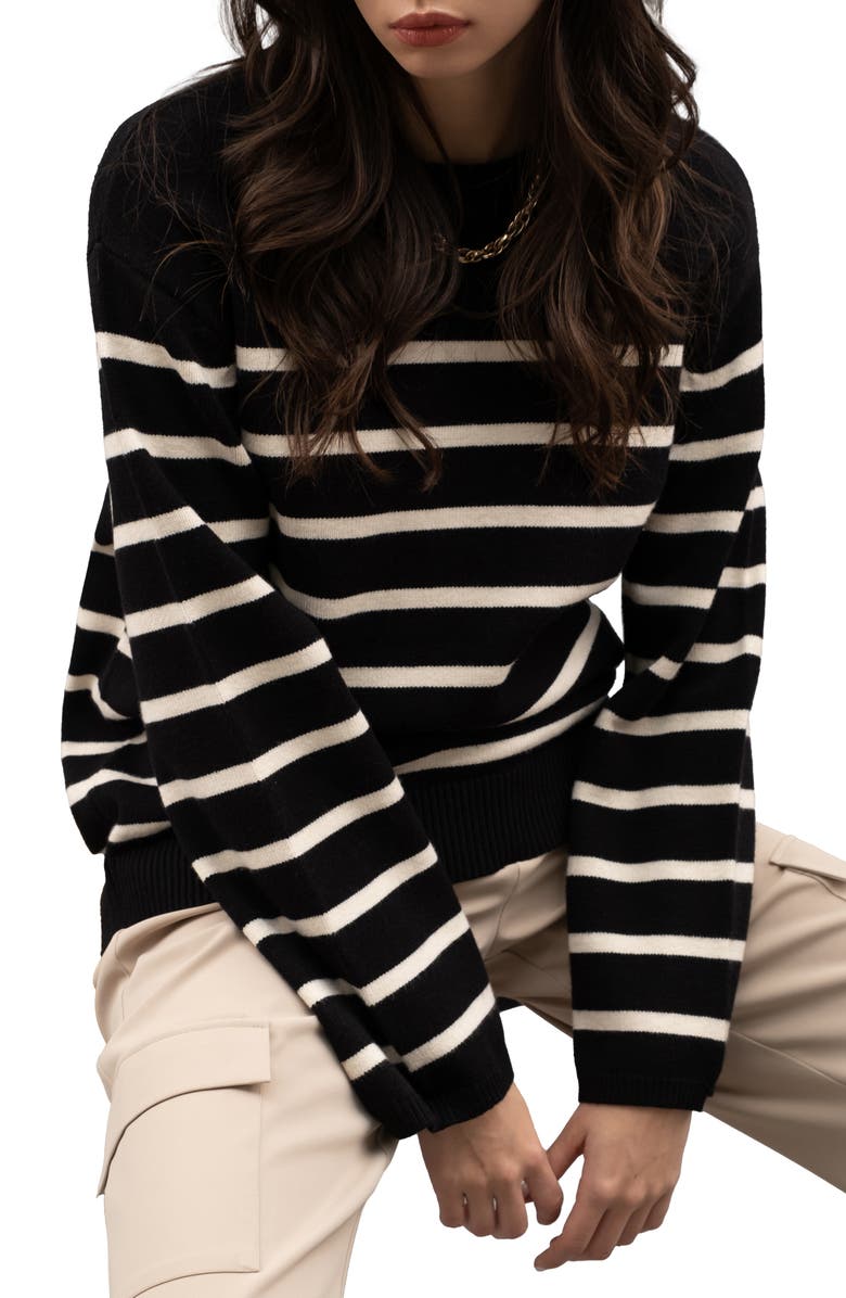 Blu Pepper Stripe Knit Pullover, Alternate, color, Black