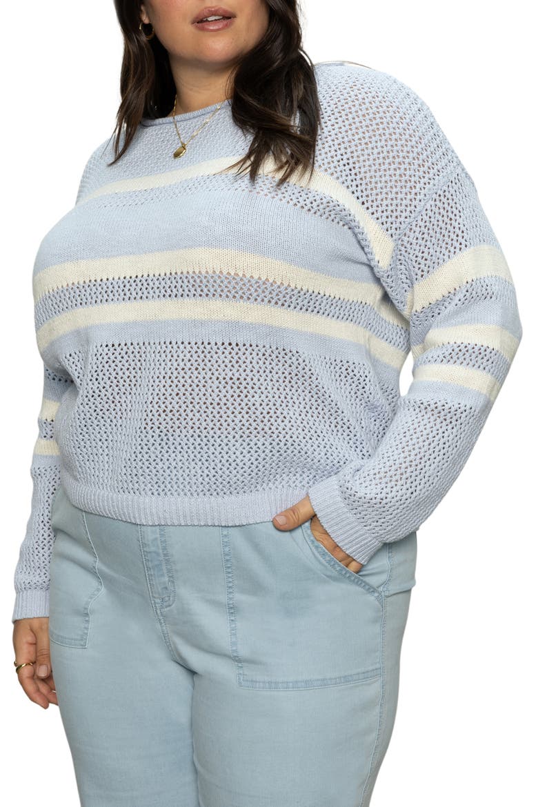 Sporty Stripe Cotton Sweater, Alternate, color, SKY BLUE