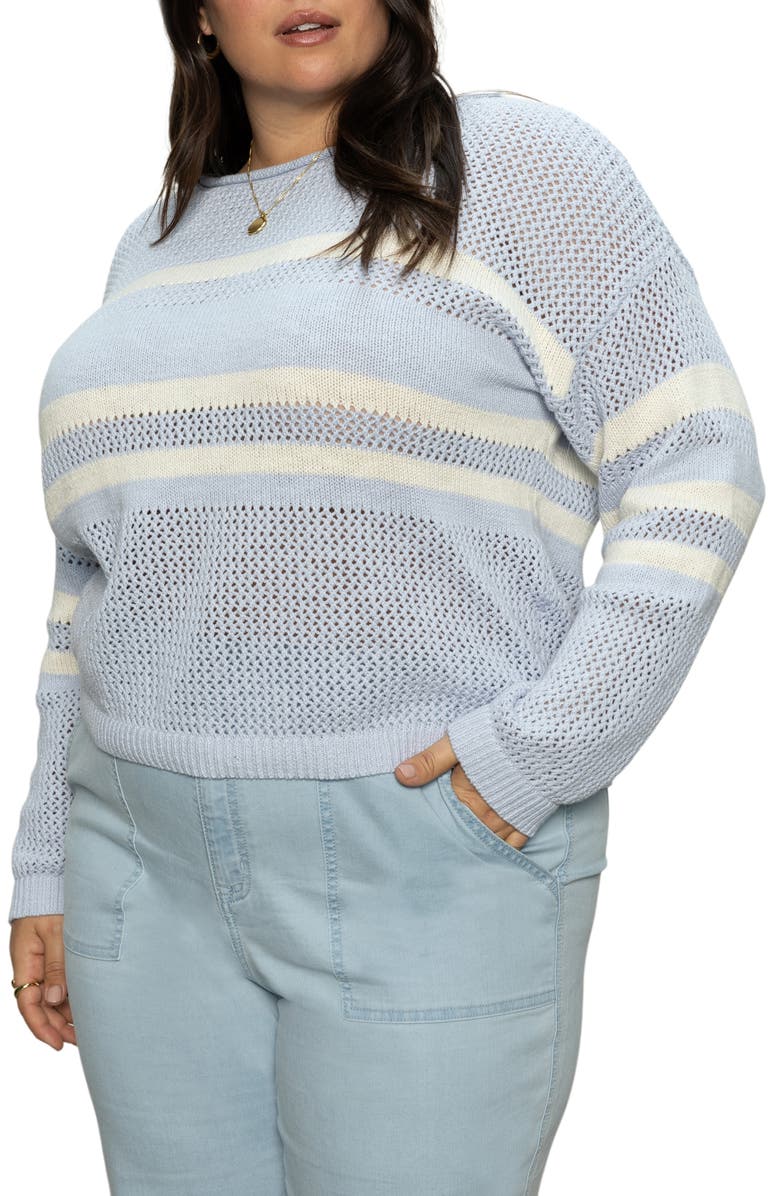 Sanctuary Sporty Stripe Cotton Sweater, Alternate, color, Sky Blue