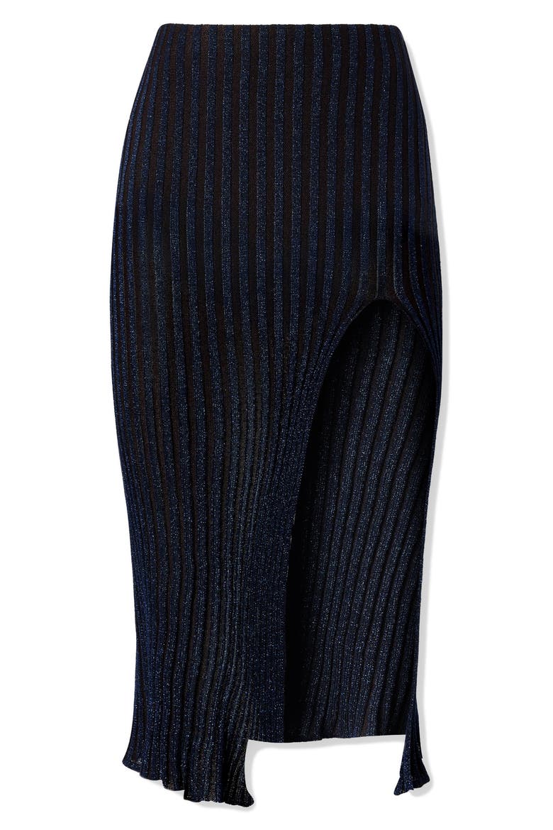 Metallic Rib Midi Skirt, Alternate, color, DARK BLUE