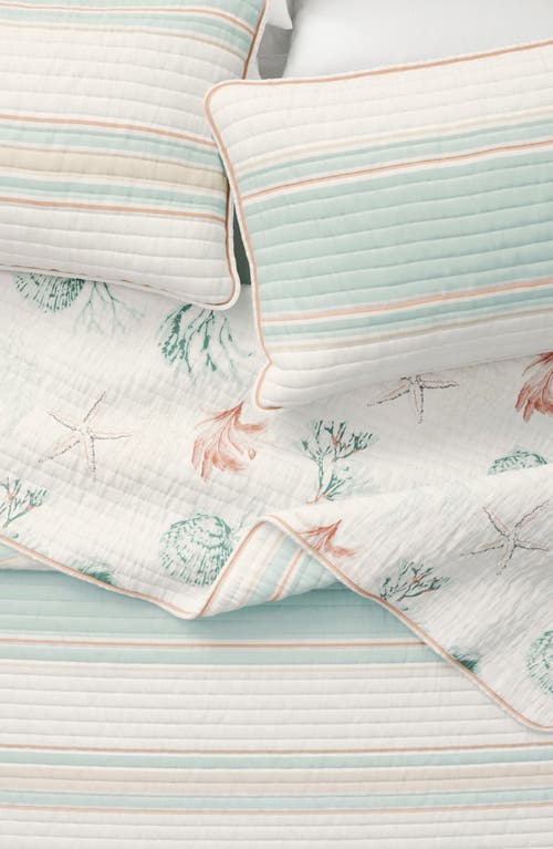 Woven & Weft Coastal Print Cotton Quilt & Sham Set In Flag Stripe/kelp Breeze