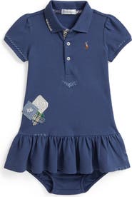 Ralph Lauren Patchwork Appliqué Stretch Cotton Mesh Polo Top & Bloomers Set
