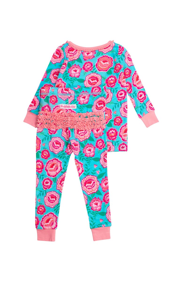 RuffleButts SoftSnooze Ruffle Long Sleeve Pajama Set, Signature Rear Ruffles, Main, color, Bright Blossoms
