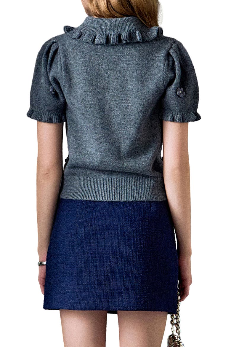 Pearl Bead Floral Short Sleeve Sweater, Alternate, color, HEATHER GREY