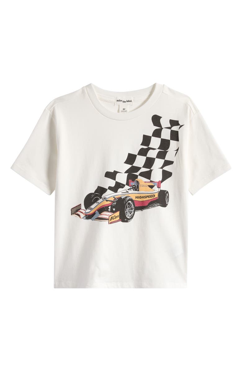 MILES THE LABEL Kids' Grand Prix Organic Cotton Graphic T-Shirt, Main, color, Off White