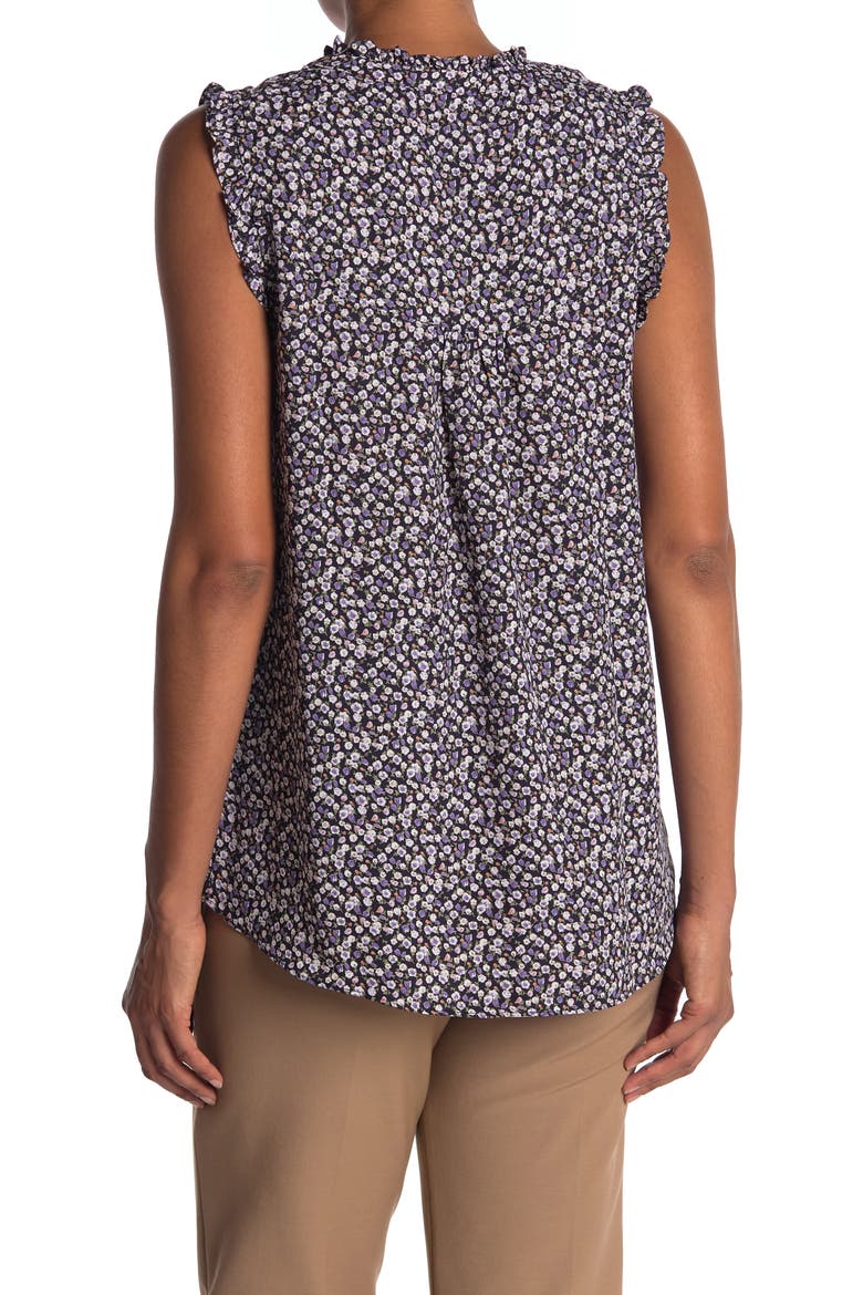 Ruffled V-Neck High/Low Tank Top, Alternate, color, NAVY DITSY