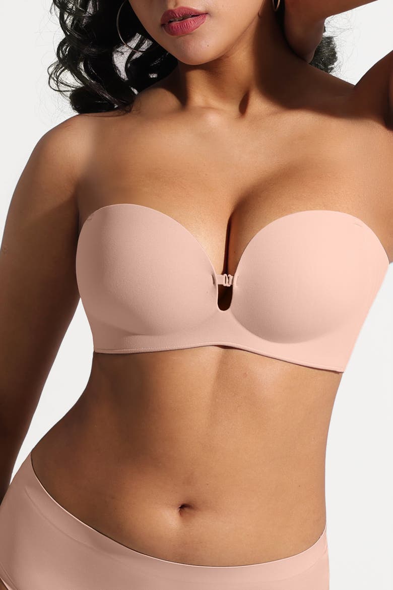 Convertible Seamless Non-Slip Push-Up Strapless Bra, Alternate, color, Nude pink