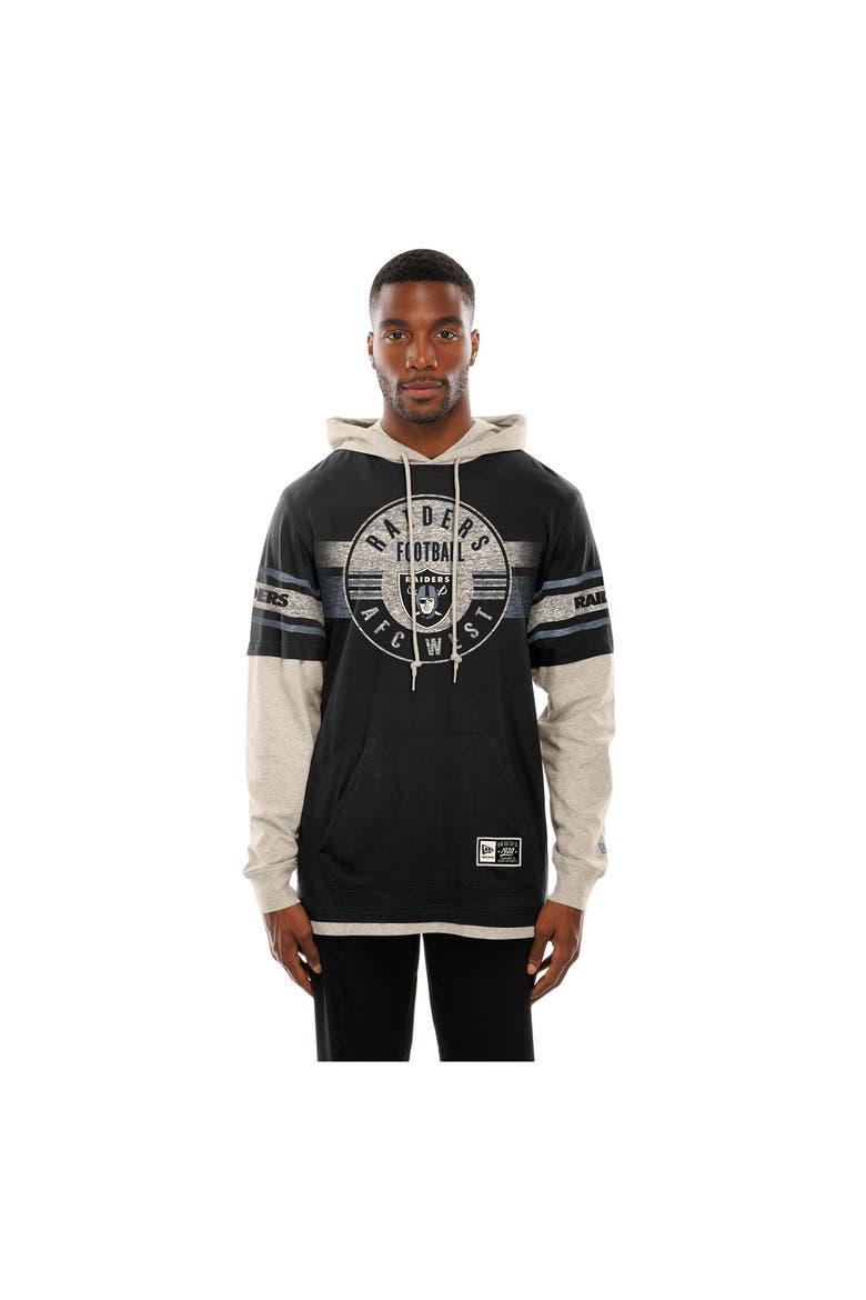 Men's New Era  Black Las Vegas Raiders Twofer Layered Long Sleeve Hoodie T-Shirt, Main, color, Black