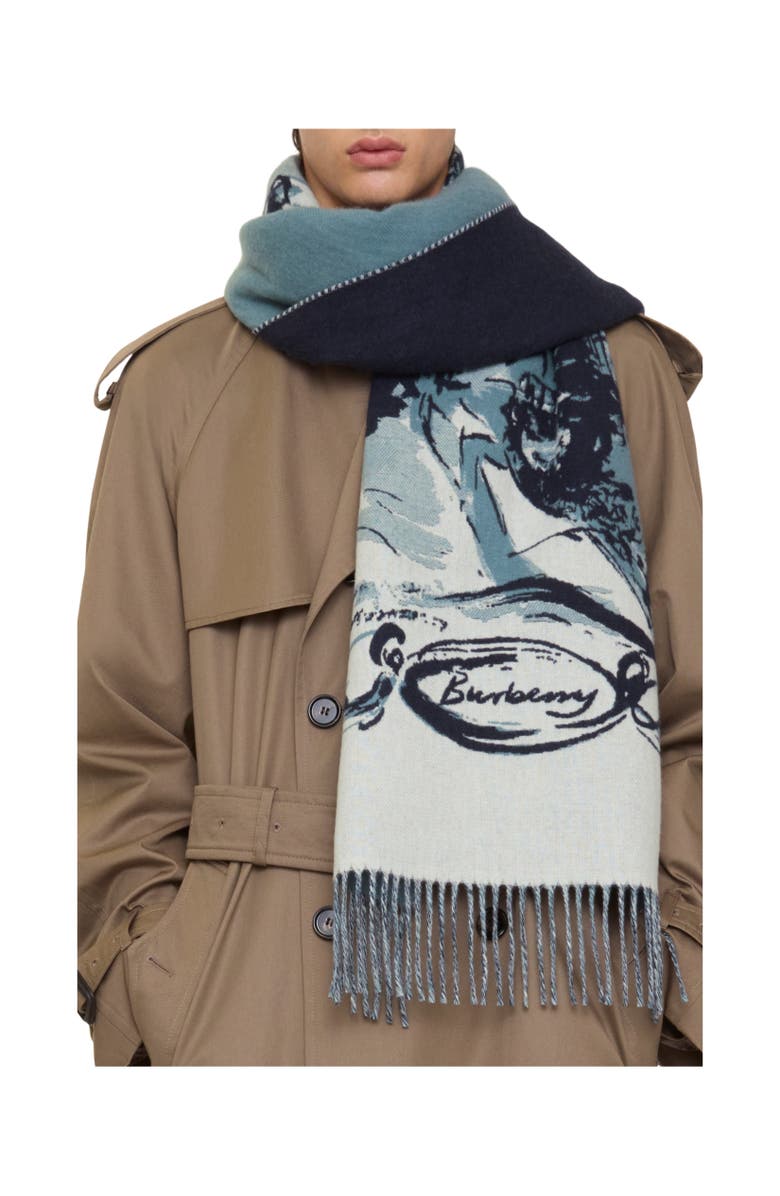 Burberry Castle Cashmere Scarf, Alternate, color, Navy