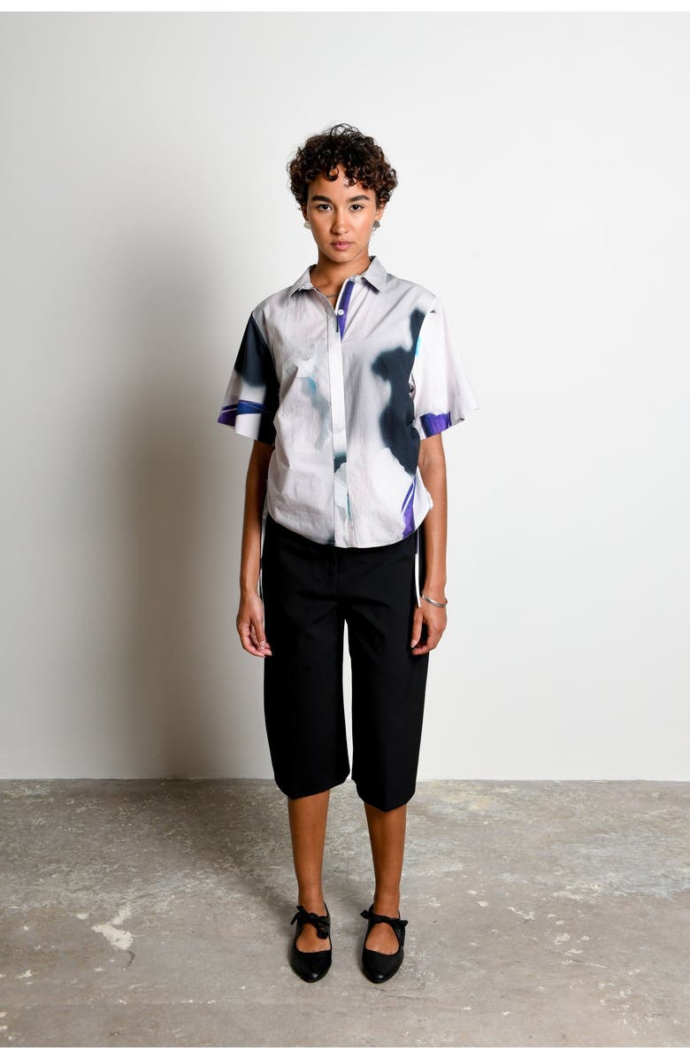 Untitled in Motion Ties Adjustable Short Sleeve Button-Down Top, Alternate, color, Shadow Iris Ivory