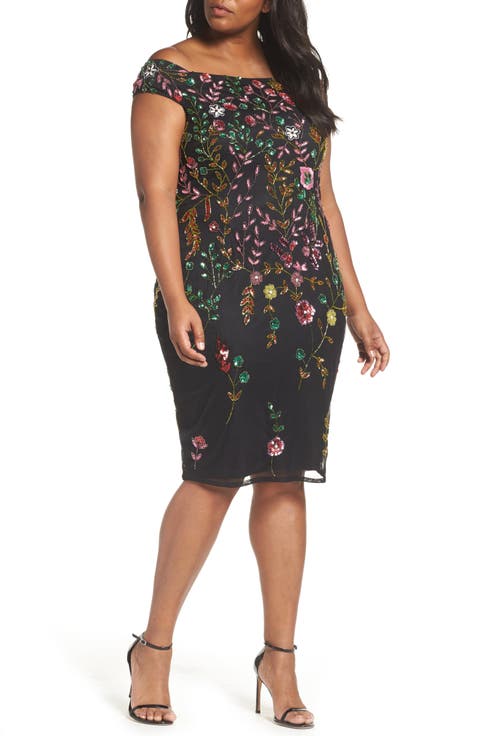 Embellished Off the Shoulder Sheath Dress