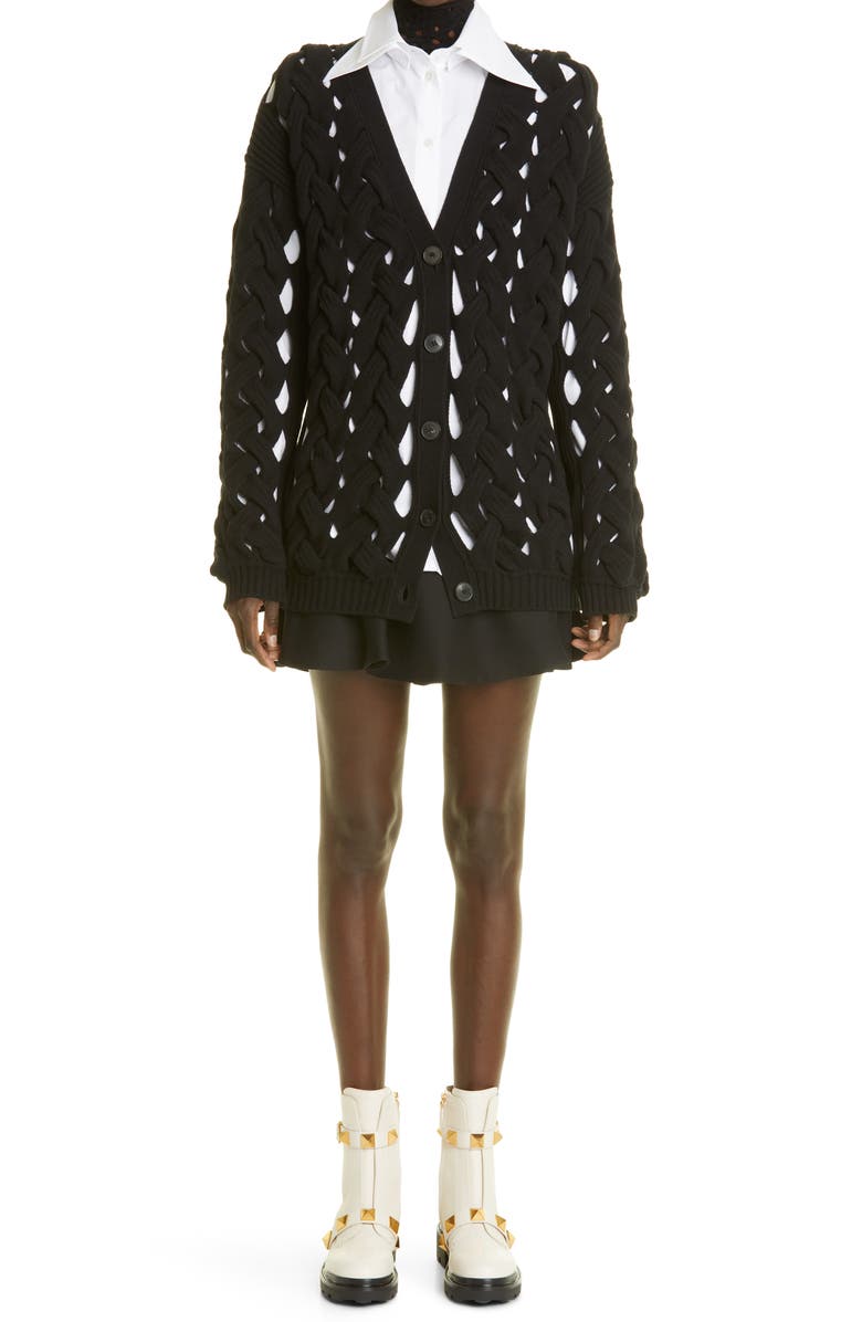 Valentino Double Collar Cotton Poplin Button-Up Shirt, Main, color,