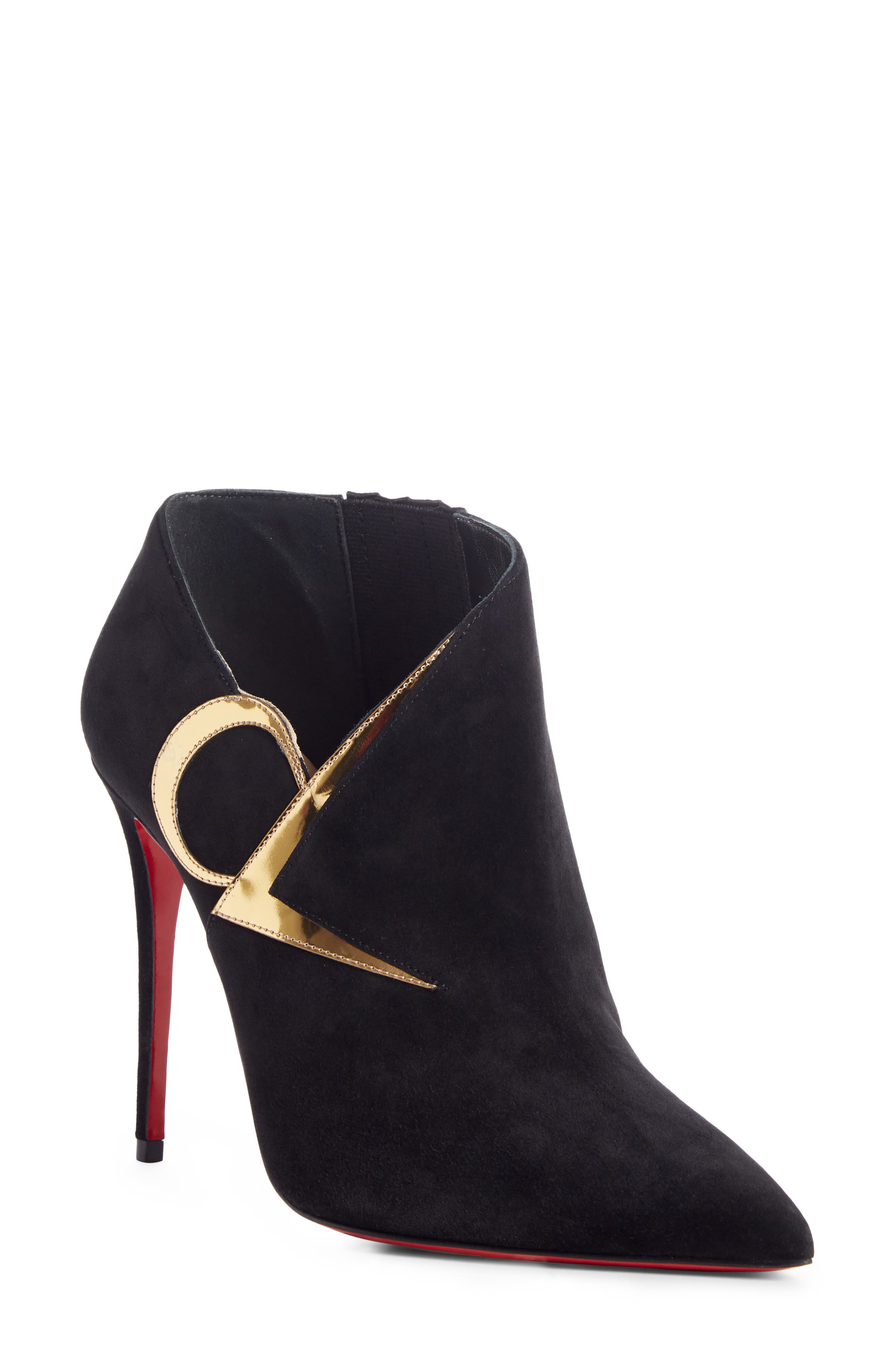 Christian Louboutin CL Logo Pointed Toe Bootie, Main, color, 